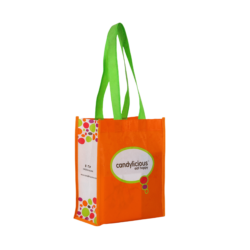 Orange Laminated Non Woven Shopping Bag with Green Handles